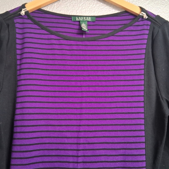 NWT Lauren Ralph Lauren Long Sleeve Top With Stripes  Size L - Picture 11 of 16